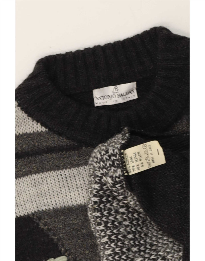 Antonio Baldan Herre Turtle Neck Jumper Sweater Stor Grå Geometrisk Uld