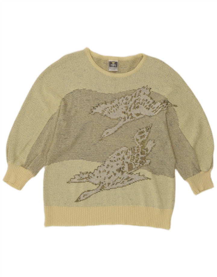 Freya Dame Grafisk Boat Neck Jumper Sweater UK 14 Medium Gul