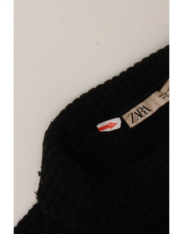 Zara Dame Rullehals Sweater UK 14 Medium Sort Viscose