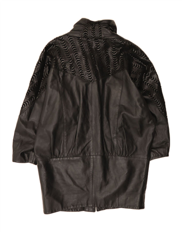 VINTAGE Womens Oversized Coat UK 12 Medium Black Chevron Leather Vintage Vintage and Second-Hand Vintage from Messina Hembry 