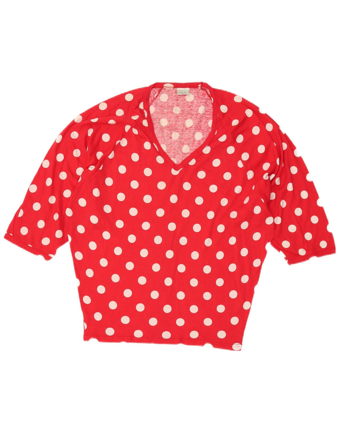 BENETTON Dame Oversized Batwing Top 3/4 ærmer UK 10 Small Red Polka Dot