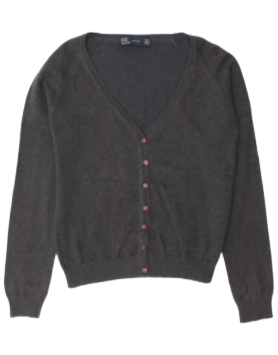 Zara Dame Cardigan Sweater UK 10 Lille Grå Bomuld