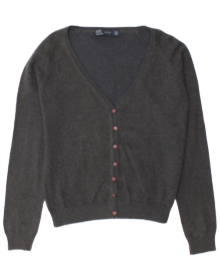 Zara Dame Cardigan Sweater UK 10 Lille Grå Bomuld
