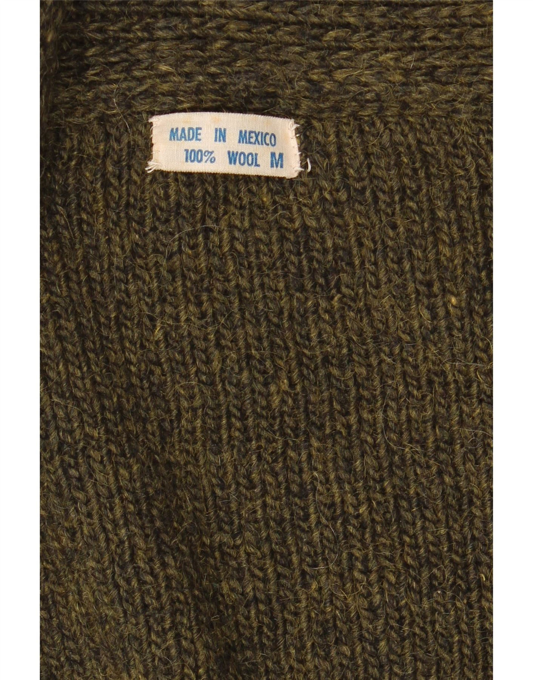 Vintage Dame Open Cardigan Sweater UK 14 Medium Khaki Geometrisk Uld
