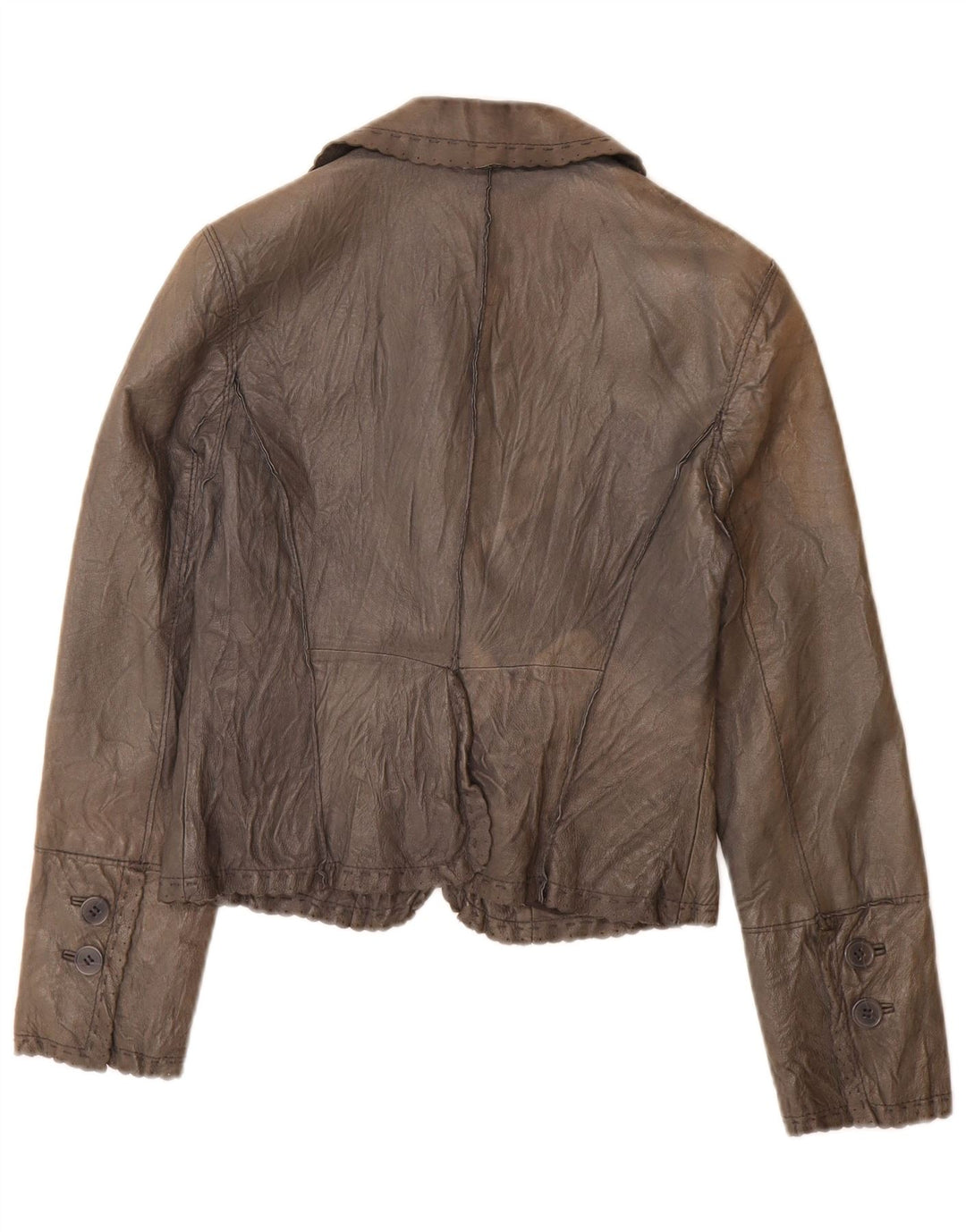 Stefanel Dame 2-knaps læder blazerjakke IT 40 Lille gråt læder