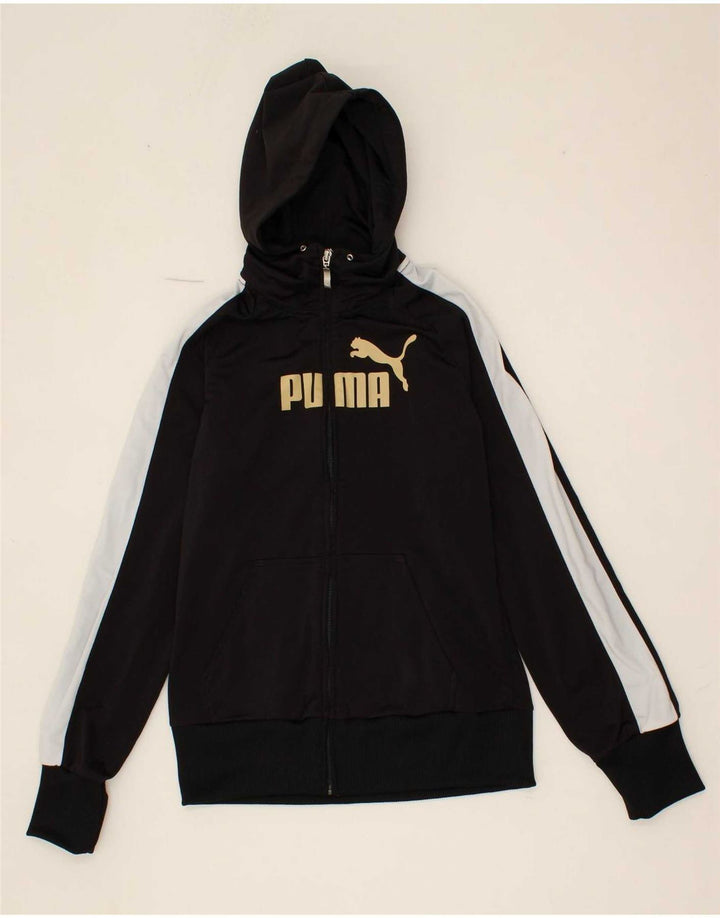 PUMA Womens Graphic Zip Hoodie Sweater UK 12 Medium Black Polyester Vintage Puma and Second-Hand Puma from Messina Hembry 