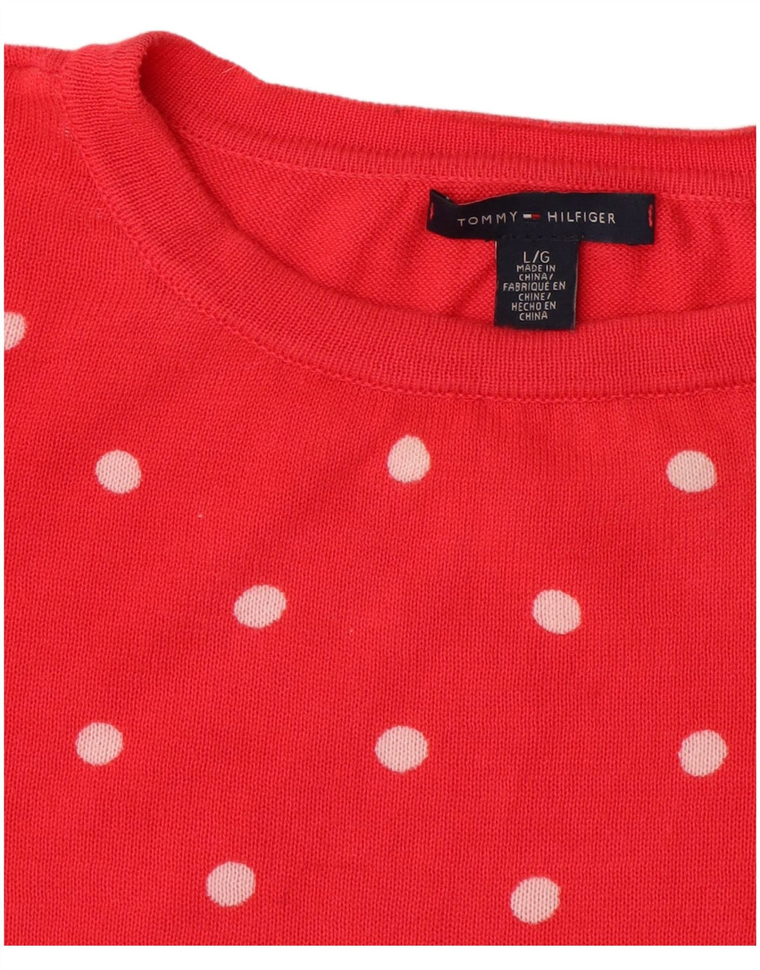 Tommy Hilfiger Dame Crew Neck Jumper Sweater UK 16 Large Red Spotted