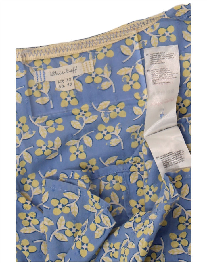 White Stuff Dame Kortærmet Bluse Top UK 12 Medium Blue Floral