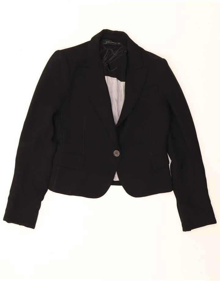 Zara Dame 1 Knap Blazer Jakke EU 38 Lille Sort