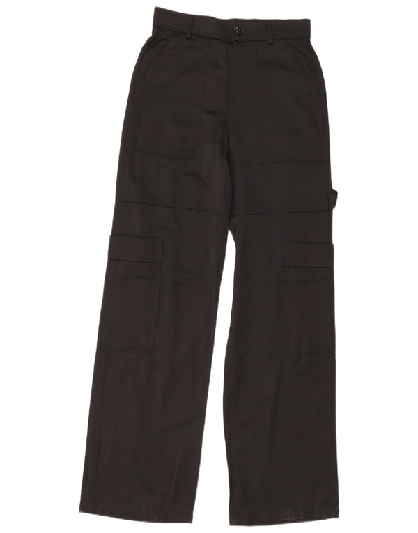 Zara Dame Højtaljede Brede Cargobukser Small W26 L33 Sort Viscose
