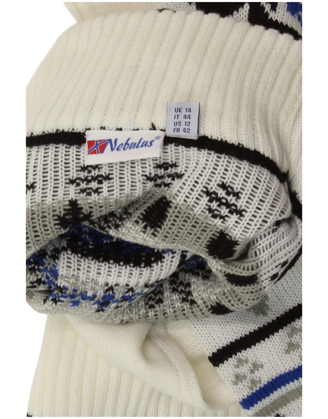 Nebulus Dame Turtle Neck Jumper Sweater UK 14 Large White Fair Isle