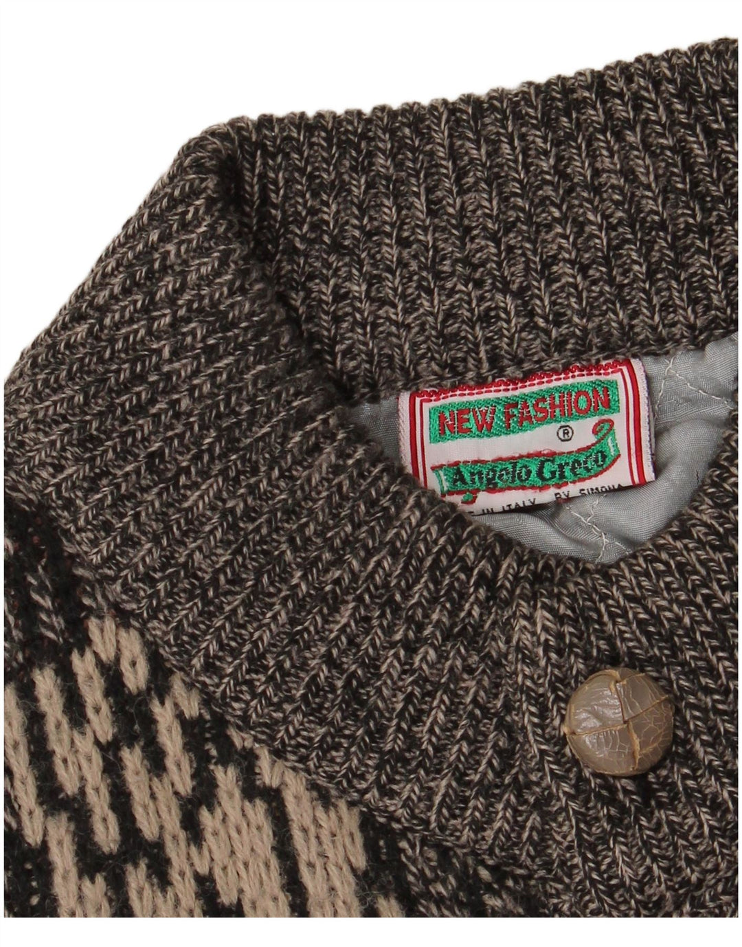 Vintage herre abstrakt mønster cardigan sweater IT 50 mellemgrå