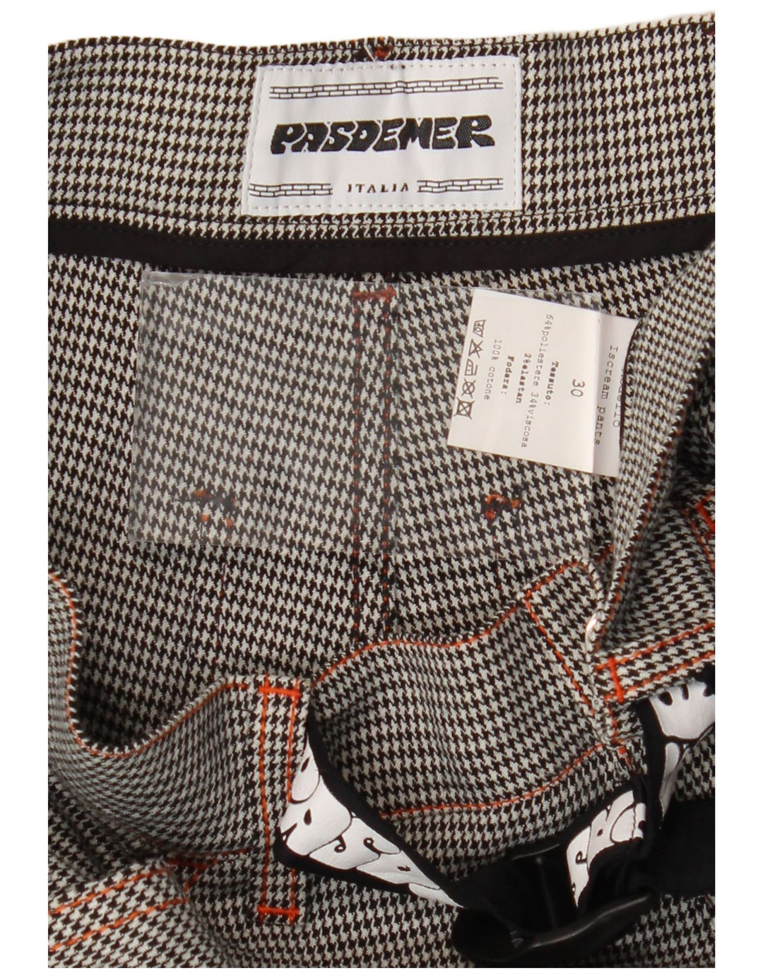 Pas De Mer Graphic Cargo Bukser til mænd W30 L30 Sort Houndstooth tegneserie