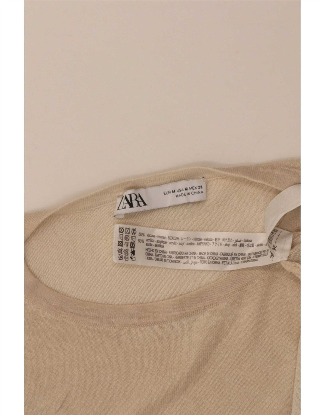 Zara Dame Oversized T-Shirt Top UK 14 Medium Beige Viscose