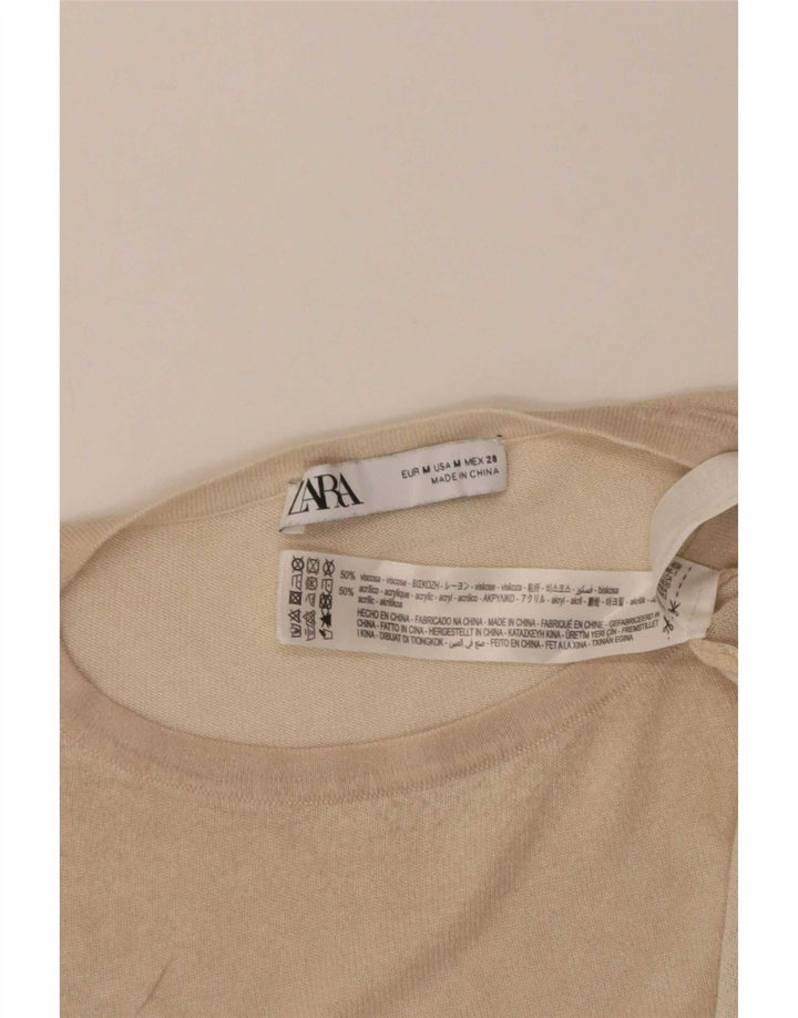 Zara Dame Oversized T-Shirt Top UK 14 Medium Beige Viscose