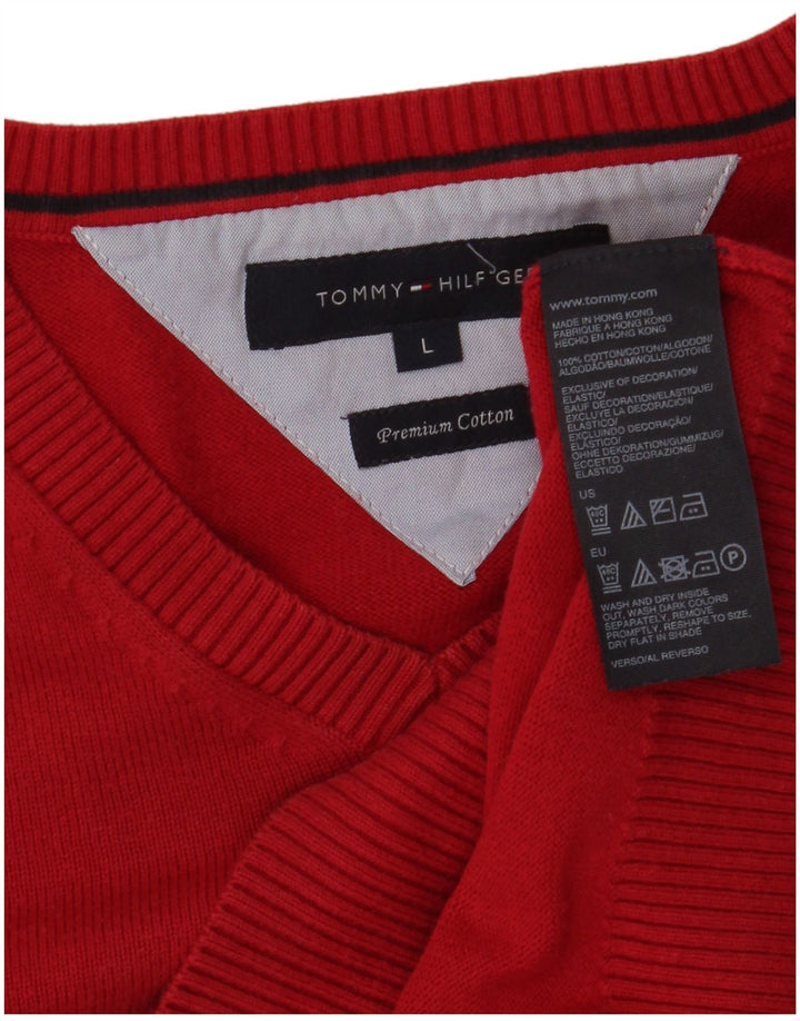 Tommy Hilfiger Herre V-hals sweater Stor rød bomuld