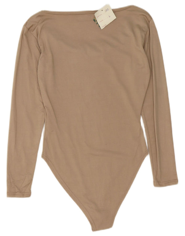 Vintage langærmet bodysuit til kvinder UK 14 Stor beige viskose