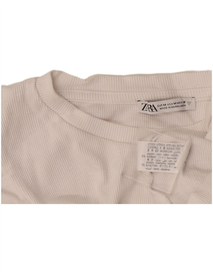 Zara Womens Crop Bluse Top UK 12 Medium White Bomuld