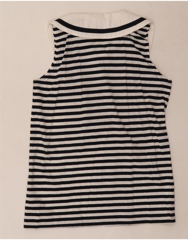 Stefanel Girls Sleeveless Polo Shirt 13-14 Years XL Black Striped Cotton