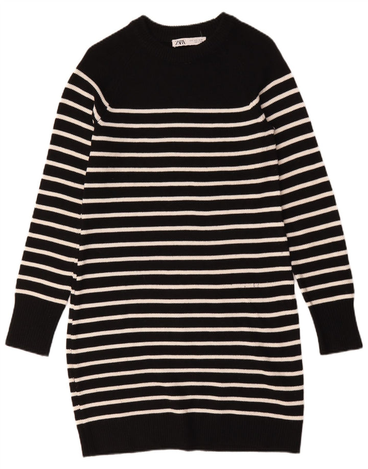 Zara Dame Jumper Dress UK 10 Lille sortstribet polyester