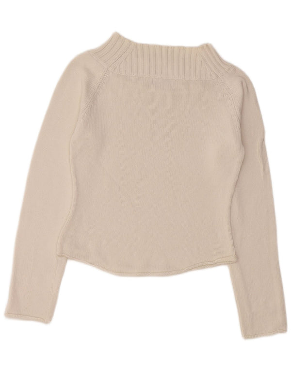 SISLEY Womens Crop Turtle Neck Jumper Sweater UK 10 Small White Bomuld