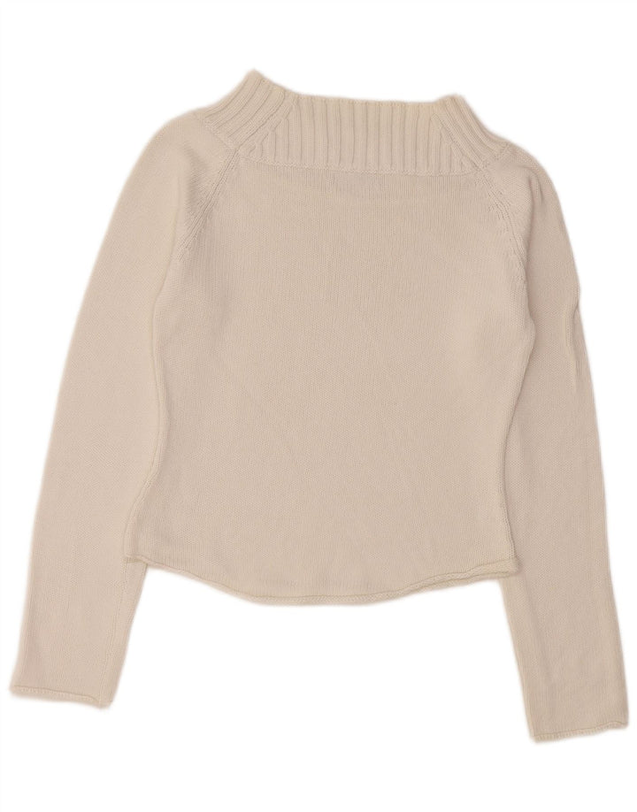 SISLEY Womens Crop Turtle Neck Jumper Sweater UK 10 Small White Bomuld