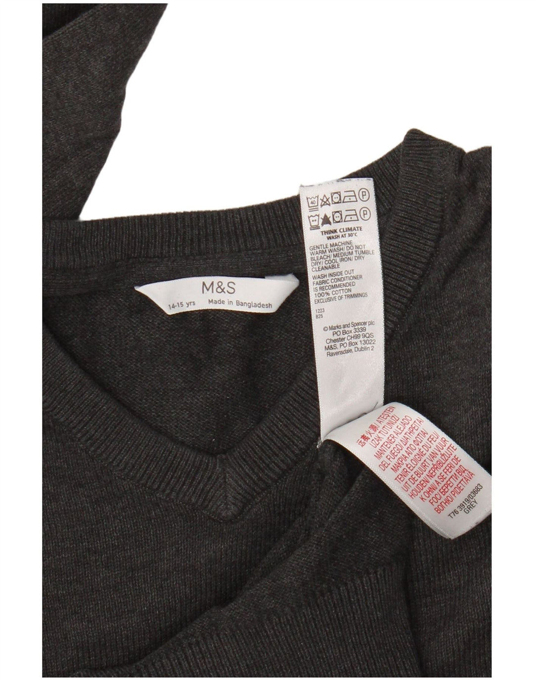 Marks & Spencer Boys V-hals sweater 14-15 år Grå bomuld