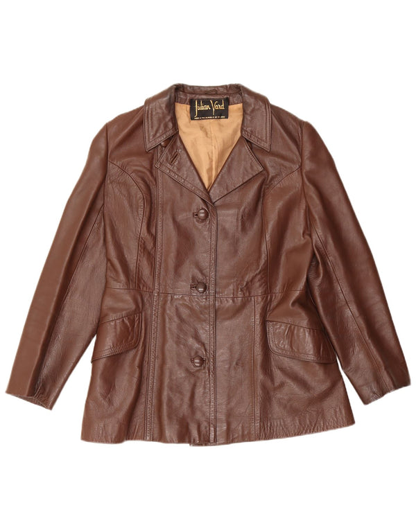 Julian Vard Dame 3-knaps Læder Blazer Jakke UK 10 Lille Brun