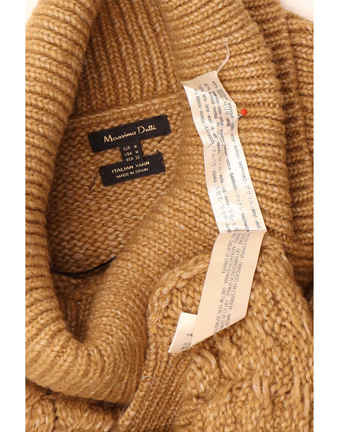 Massimo Dutti Dame Roll Neck Jumper Sweater UK 14 Medium Brun Akryl