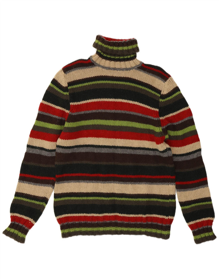 Sisley Herre rullehals sweater mellemgrøn stribet uld