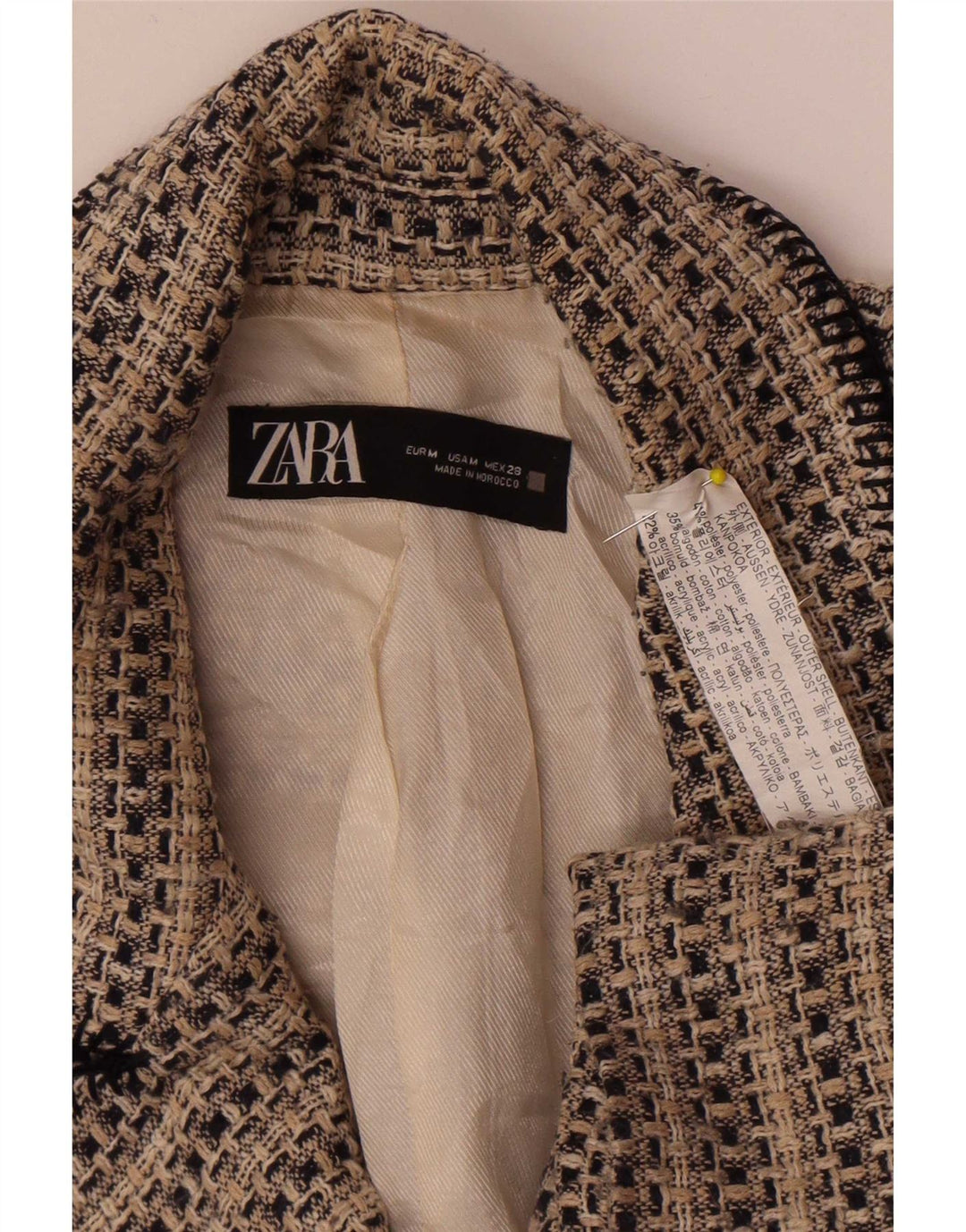 Zara Dame Dobbeltradet Blazer Jacket UK 12 Medium Beige Stribet