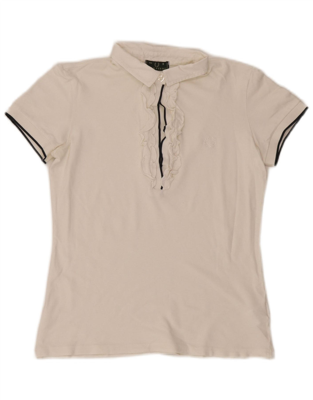 Fred Perry Dame Flæse Front Polo Shirt UK 10 Small White Bomuld