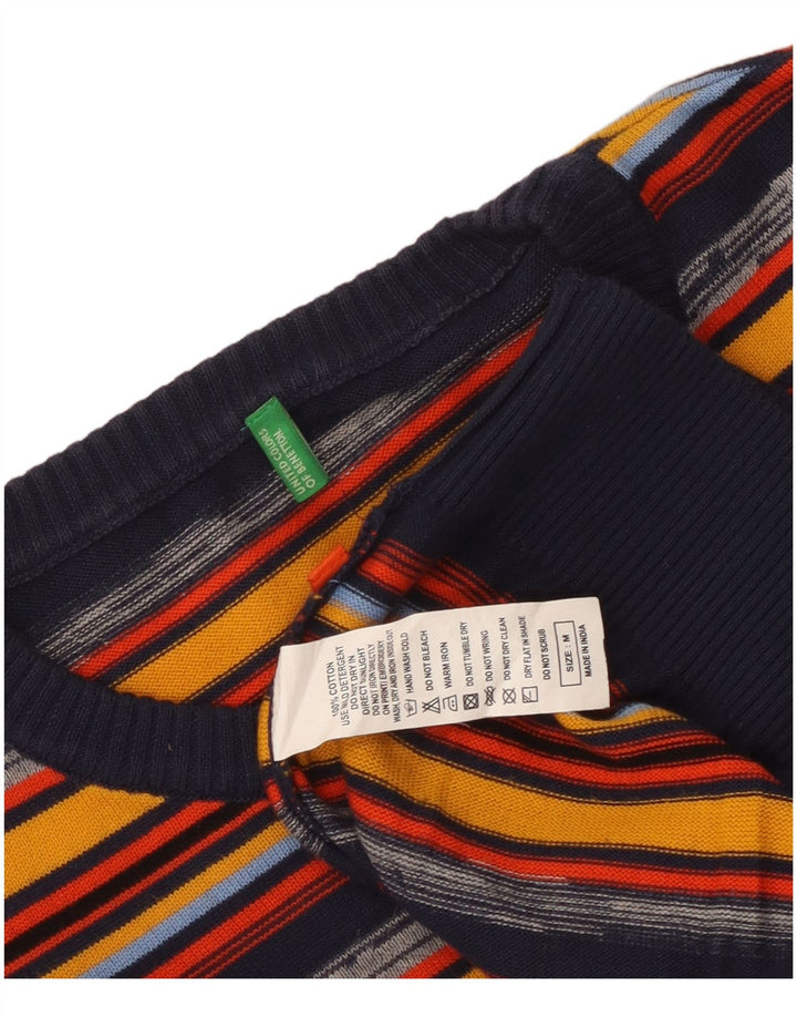 Benetton Herre Crew Neck Jumper Sweater Medium Flerfarvet stribet bomuld