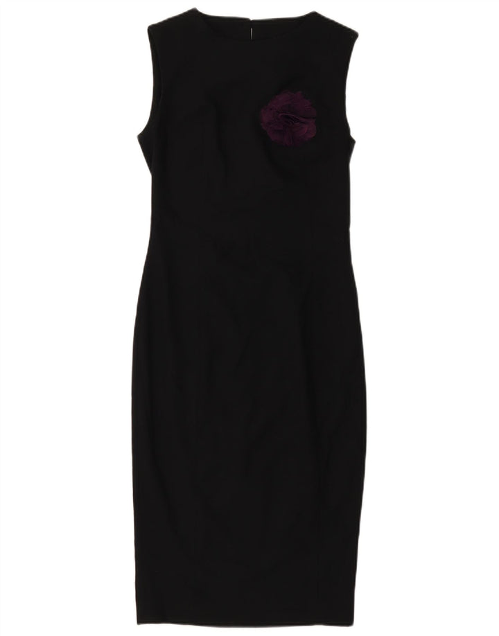 ZARA Dame Ærmeløs Skede Kjole UK 4 XS sort blomstret polyester