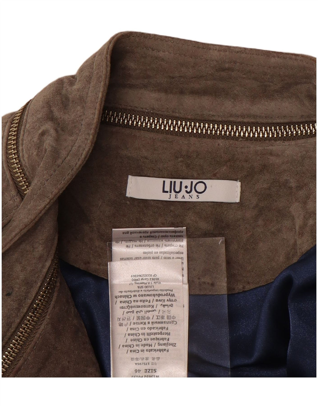 LIU JO Dame Crop Ruskind Biker Jacket IT 46 Large Beige Læder