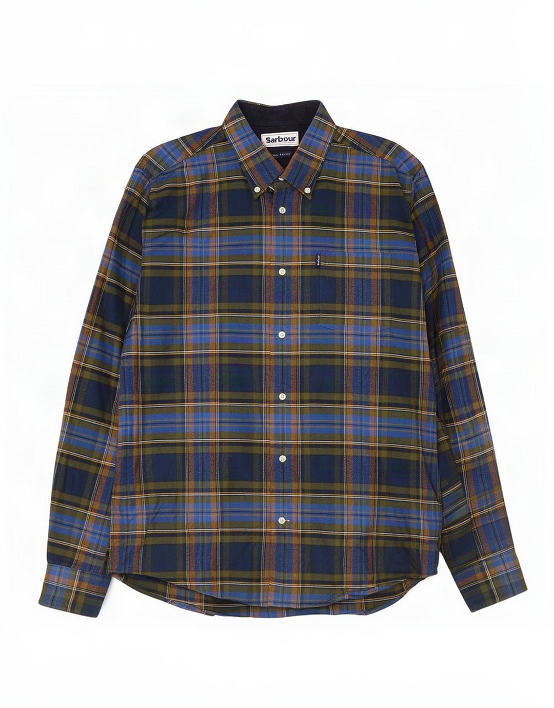 Barbour herre skræddersyet pasform flannelskjorte medium marineblå ternet bomuld