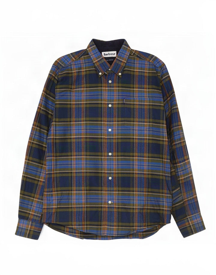 Barbour herre skræddersyet pasform flannelskjorte medium marineblå ternet bomuld