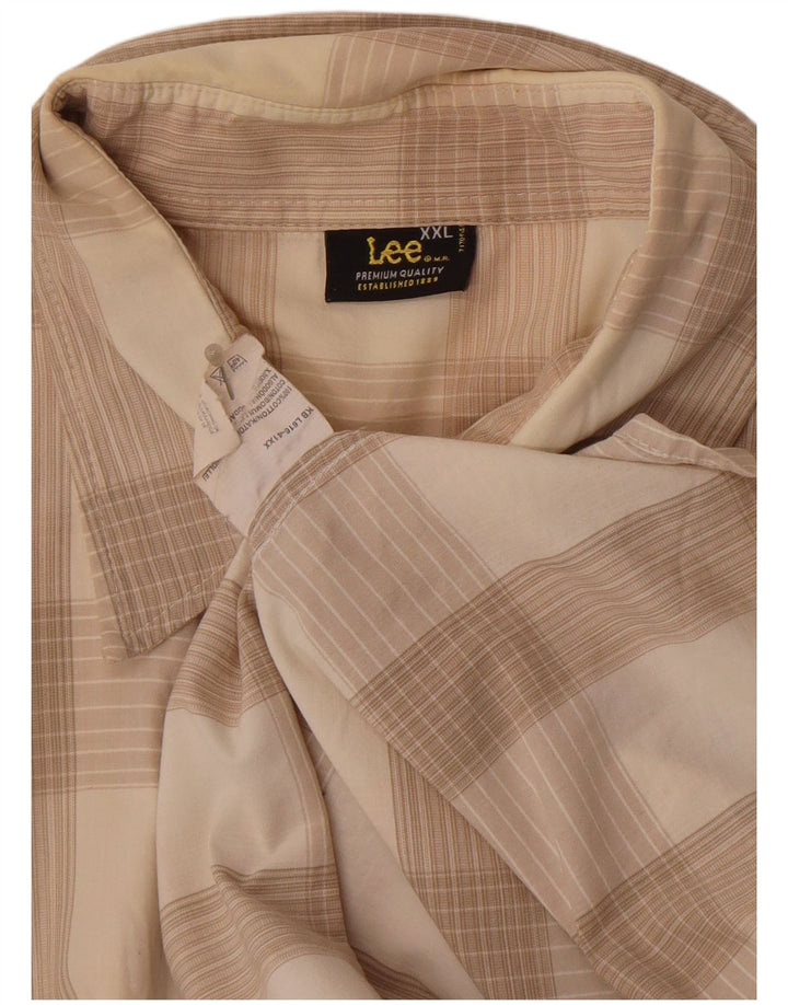Lee kortærmet herreskjorte 2XL beige ternet bomuld