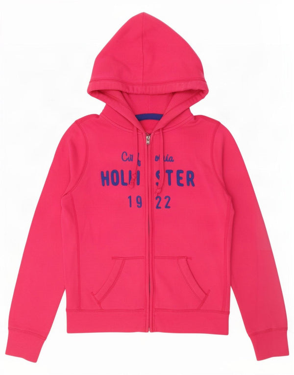 Hollister Dame grafisk hættetrøje Sweater UK 14 Medium Pink Bomuld