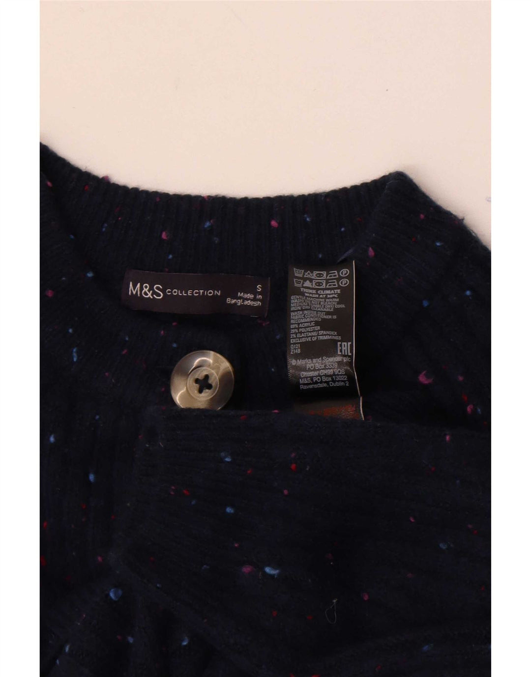 Marks & Spencer Dame Cardigan Sweater UK 10 Small Navy Blue Flecked