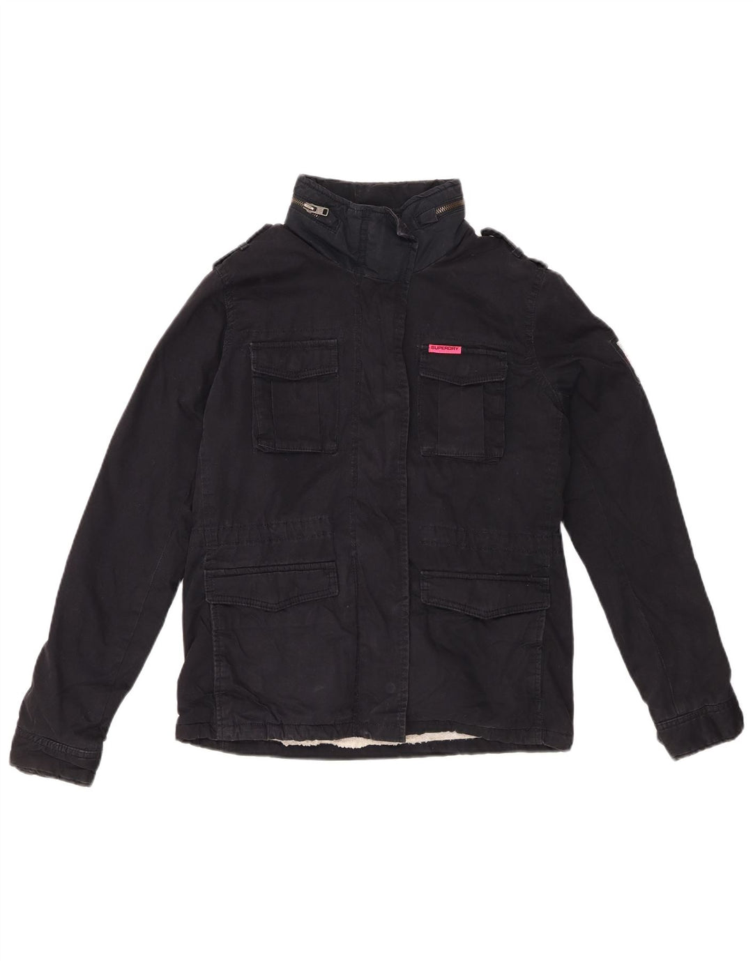 Superdry Sherpa Military Jacket til kvinder UK 10 Small Navy Blue