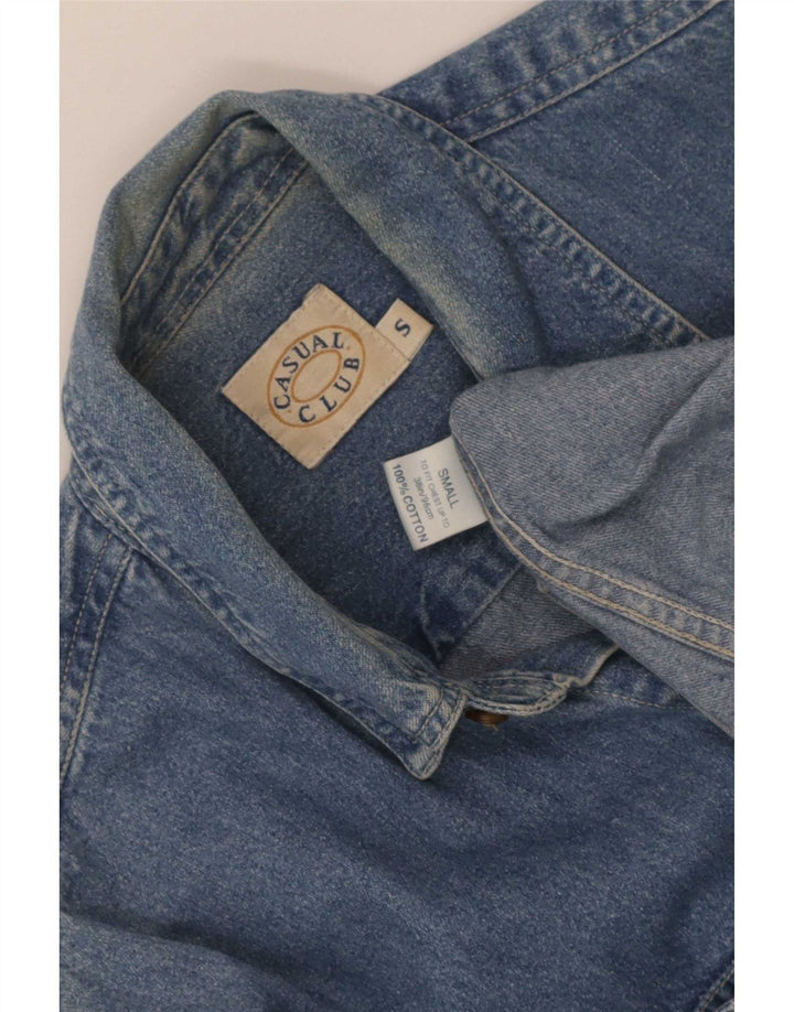Vintage denimskjorte med normal pasform til mænd, lille blå bomuld