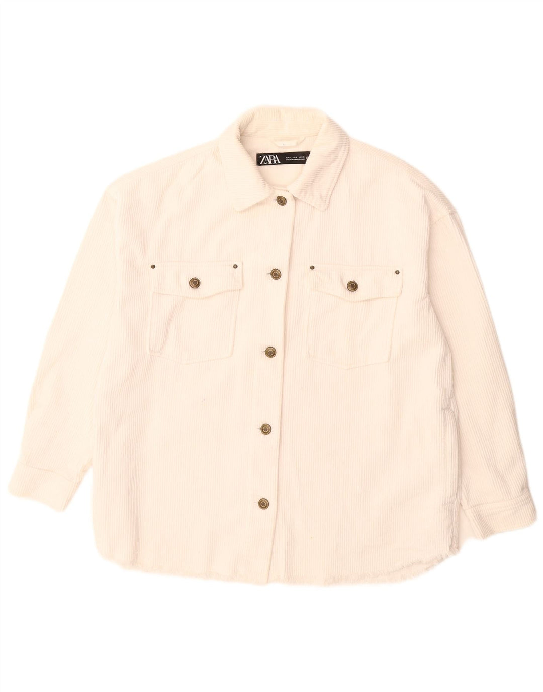 Zara Dame Oversized Corduroy Jacket UK 10 Small White Bomuld