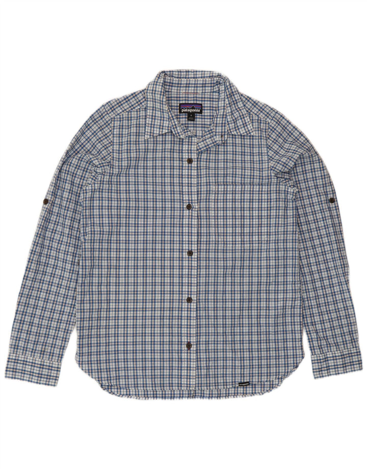 Patagonia Dameskjorte UK 14 Medium Blue Ternet Bomuld
