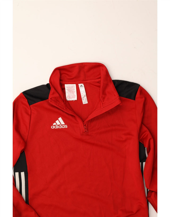 ADIDAS Boys Aeroready Zip Neck Pullover Tracksuit Top 13-14 Years Red Vintage Adidas and Second-Hand Adidas from Messina Hembry 