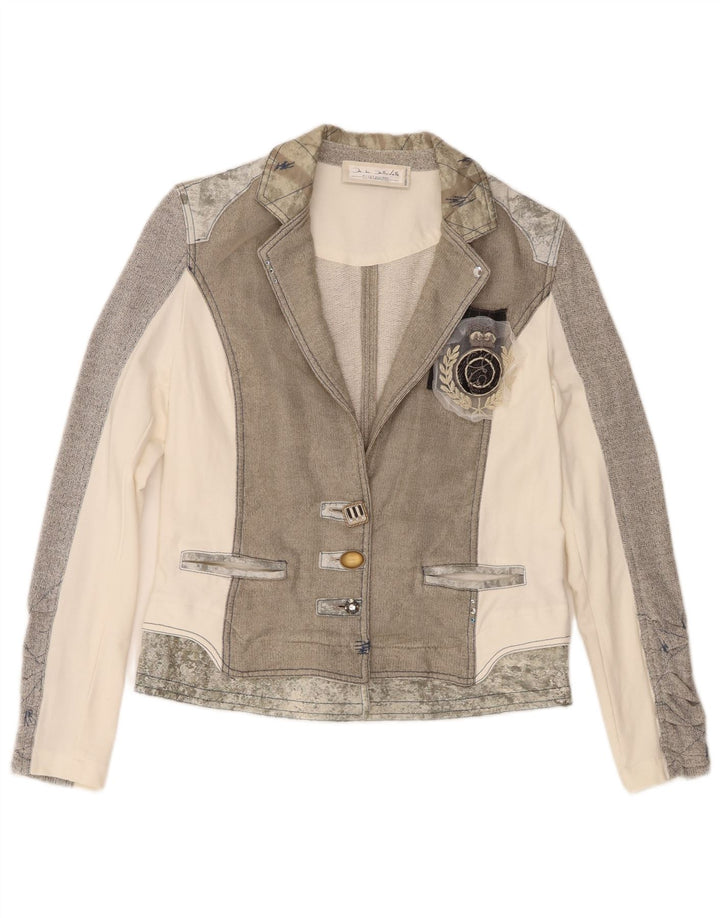 Elisa Cavaletti Dame 3 Button Blazer Jacket UK 12 Medium Grey Colourblock