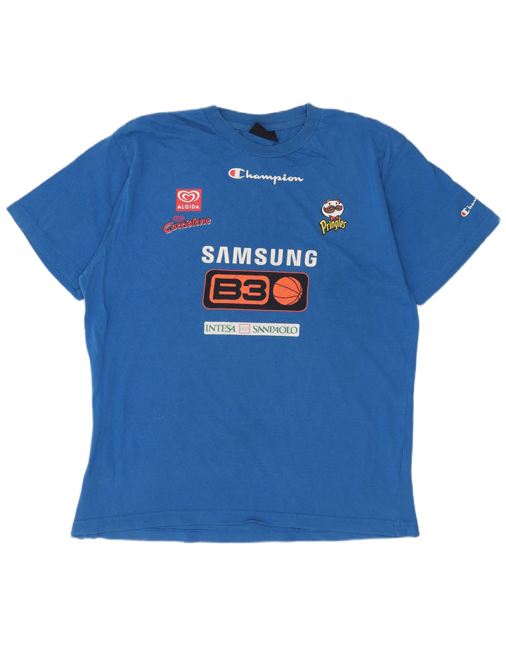 CHAMPION Herre Grafisk T-Shirt Top Stor Blå Bomuld