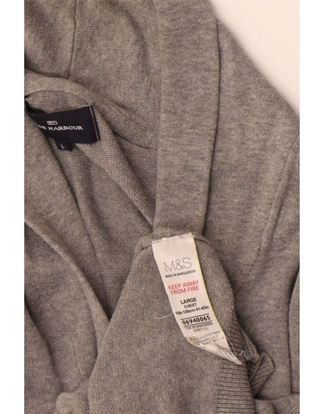 Marks & Spencer Herre Blue Harbor Cardigan Sweater Stor Grå Bomuld