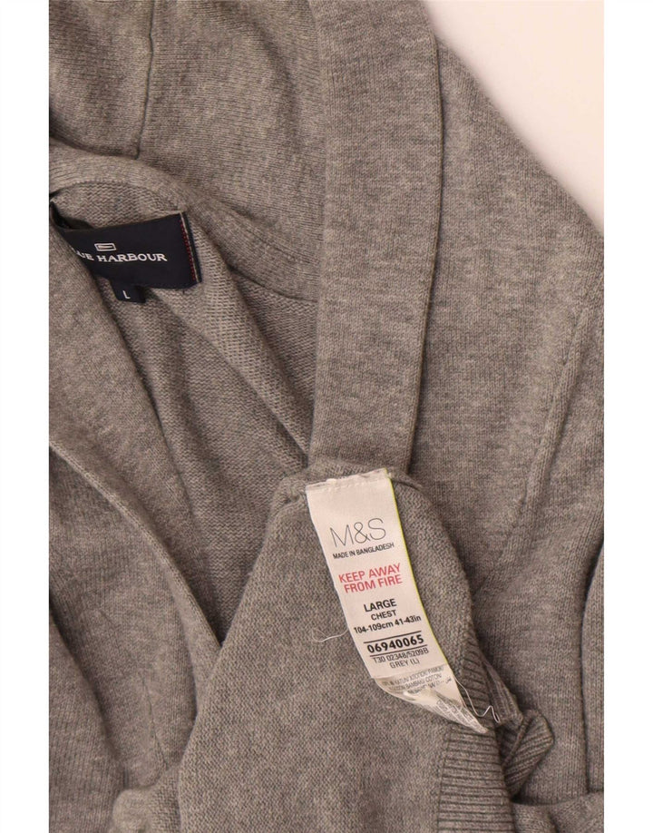 Marks & Spencer Herre Blue Harbor Cardigan Sweater Stor Grå Bomuld