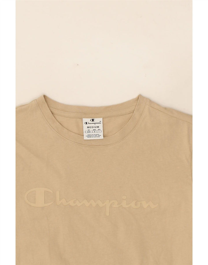 CHAMPION Womens Graphic T-Shirt Top UK 12 Medium Beige Vintage Champion and Second-Hand Champion from Messina Hembry 